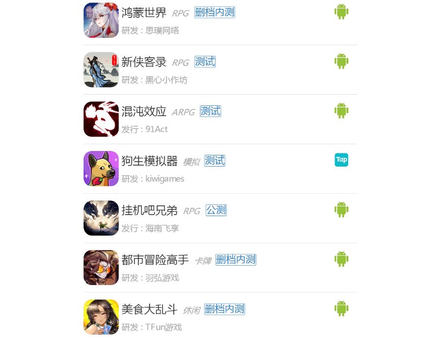 7月第三周新游开测表2
